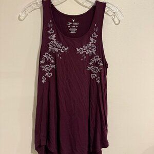 American Eagle Soft & Sexy Swing Tank – Burgundy Embroidered (Size S)
